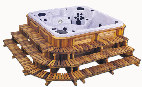 Hot tub with a 3 tier stair package